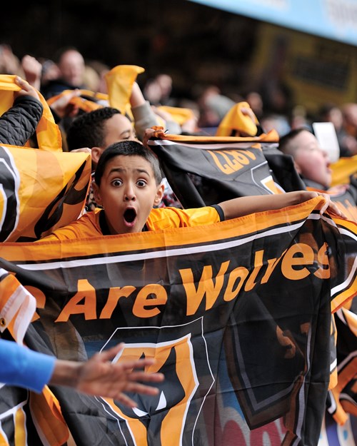 Young wolves fan celebrating goal