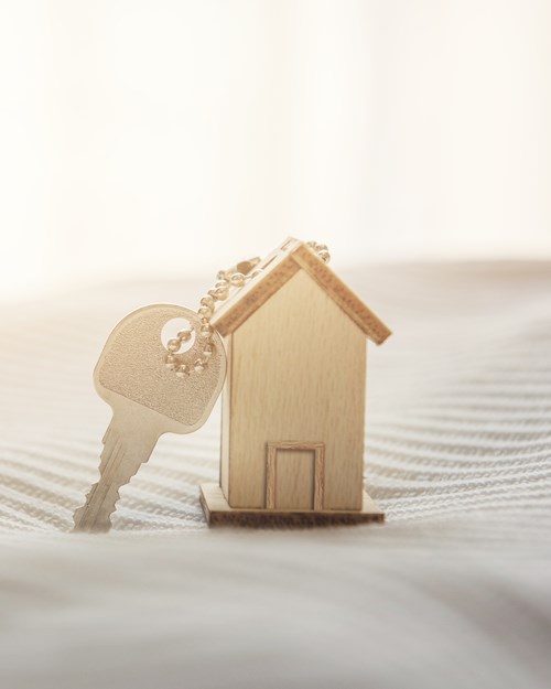 Key on wooden house keyring